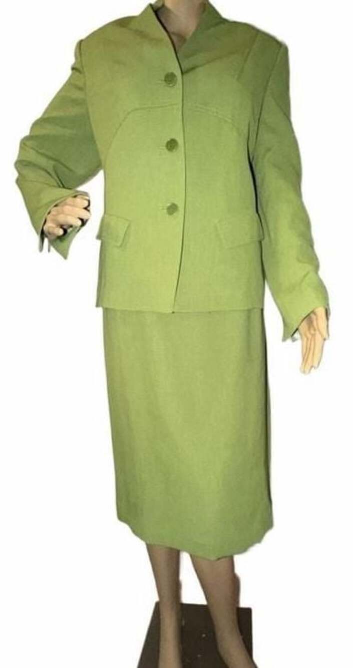 Vintage Kasper A.S.L. Chartreuse Lime Green Skirt Suit Set - Women's Size 12